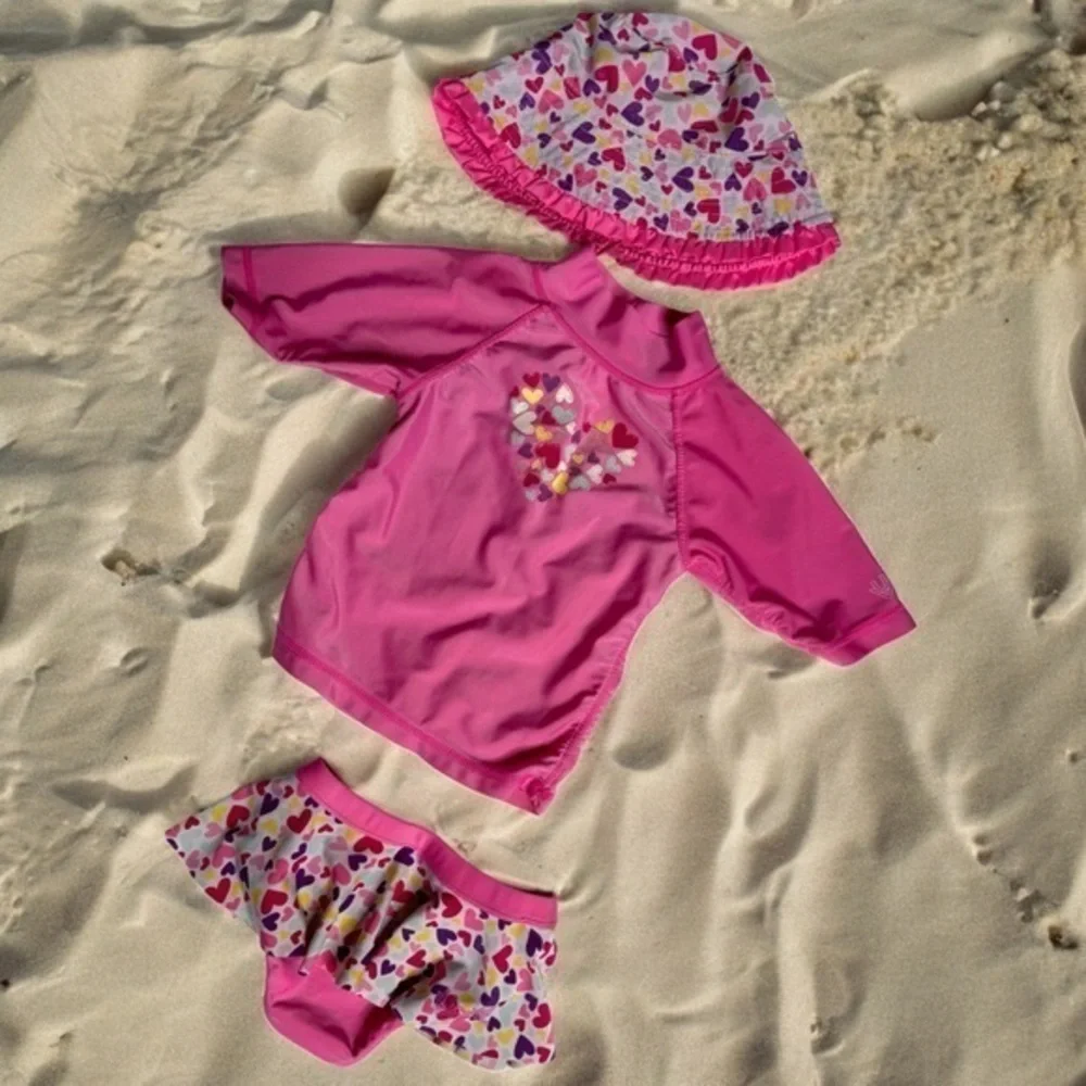 UV Skinz UPF 50+ Rashguard Set Girls Pink with Bucket Hat 3T